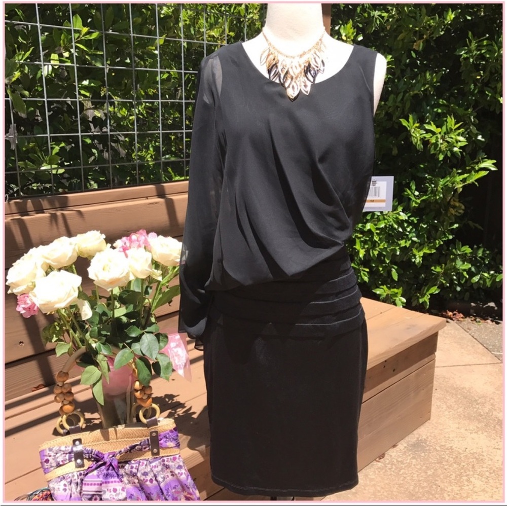 Andrew Marc Black One-Shoulder Dress